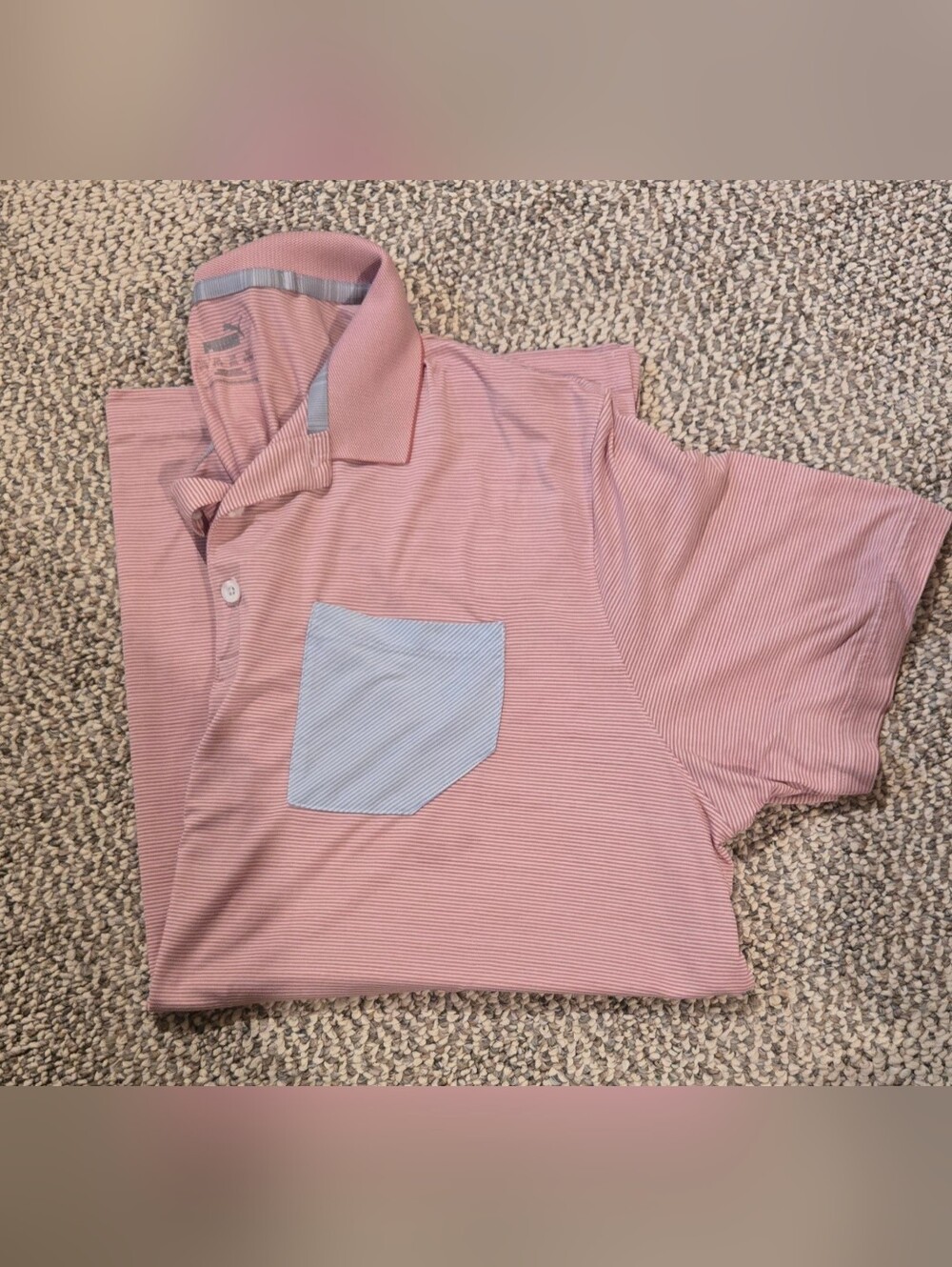 Striped Pink/Coral Polo with Contrast Pocket Golf Shirt